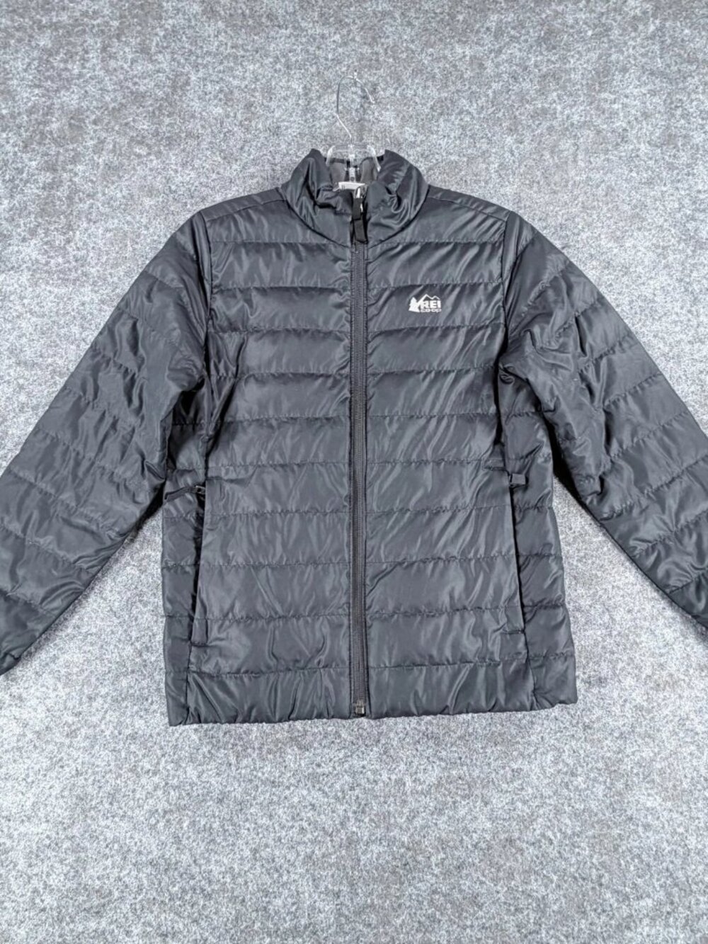 REI Co-Op 650 Down Puffer Jacket Kids M 10-12 Black Lightweight Full Zip Outdoor